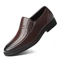 Elegant classic dark brown leather slip-on business dress shoes for men in a polished finish - Brown