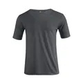 Close-up view of a dark grey V-neck short sleeve T-shirt for men with soft fabric texture - Dark Gray