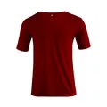 Detailed front view of a classic burgundy V-neck short sleeve T-shirt for men's casual wear. - Wine Red
