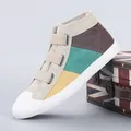 Color-blocked high-top canvas sneakers with three velcro straps and rubber shell toe. - 40 / Khaki