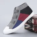 Elegant high-top patchwork canvas sneakers with triple velcro straps for women - 36 / Dark Gray