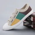 Casual women's color-blocked canvas shoes with hook-and-loop straps on vintage box - 35 / Khaki