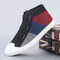 Casual women's color-block canvas high-top sneakers with velcro straps and soft sole - 35 / Black and White