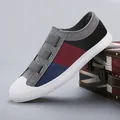 Casual color-block canvas slip-on shoes for women with shell toe and flat sole - 35 / Dark Gray