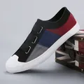 Casual women's color-block canvas slip-on shoes with stylish velcro straps and shell toe design - 35 / Black and White