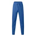 Detail view of blue men's waffle knit casual trousers with drawstring elastic waist band - S / Bottoms / Sapphire Blue