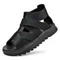 Sandalias romanas de cuero negro para hombre con diseño de caña alta y cremallera frontal - 38 / Negro