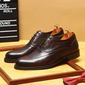Premium dunkelbraune Leder-Oxfordschuhe für formelle Business-Hochzeitsoutfits für Herren - Kaffeebraun