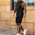 Men's athletic two-piece set featuring black sleeveless tank top and matching shorts - M / Top And Bottom / Black