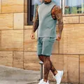 Men's casual athletic two-piece set with sleeveless vest and shorts in grey-blue - Gray
