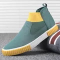 Men's casual high-top slip-on sneakers featuring a teal upper and yellow accents - 38 / Dark Green (20233)