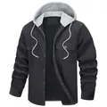 Men's thickened corduroy hooded jacket with quilted lining and multi-pockets - S / Tops / Gray