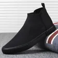Sleek black men's high-top slip-on casual shoes with comfortable sock-like collar - 38 / All Black