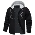 Men's heavy black corduroy hooded padded jacket featuring a warm quilted inner lining - S / Tops / Black