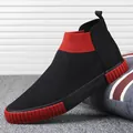 Professionelle Herren High-Top Slip-On Freizeitschuhe in Schwarz-Rot Kontrastfarben Design - 38 / Schwarz und Rot (20233)