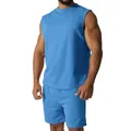 Men's summer sky blue sleeveless sports set featuring a relaxed fit muscle tank and shorts - Light Blue