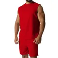Red sleeveless athletic set featuring muscle fit vest and matching shorts for men. - M / Top And Bottom / Red