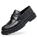 Mocasines de cuero genuino negro para hombre con suela gruesa antideslizante para estilo casual - 38 / Negro (5813-6)
