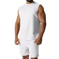 Men's premium white sleeveless sports set detailing the fit of tank top and shorts - M / Top And Bottom / White