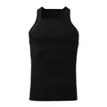 Detailed macro view of a men's black ribbed compression muscle tank top singlet - S / Tops / Black