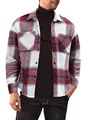 Men's red and white plaid flannel shirt featuring a loose fit and button-down style. - S / Tops / Burgundy