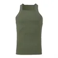 Detailed view of the ribbed fabric and square neckline on the men's army green tank top. - Army Green