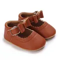 Classic brown baby princess shoes with bow and soft sole for 0-1 year old infants - Insole Length 11cm / Brown