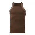 Canotta da uomo slim fit a costine marrone scuro con scollo quadrato e spalline larghe. - Taglia S / Top / Caffè