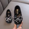 Elegant black glittery princess shoes for girls with rhinestone bow and pearl accents - 21 / Black