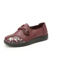 Comfortable burgundy soft-soled loafers for women with floral design and wood button - 36 / Burgundy