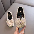 Sparkly girls princess shoes with mesh bow and rhinestones for party dance costumes - 21 / Gold