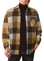Detailed view of men's loose-fit long sleeve plaid flannel shirt in yellow and black - Dark Brown