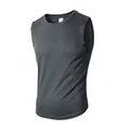 Sleeveless men's dark grey mesh quick-dry fitness tank top, breathable athletic vest for summer gym - M / Tops / Dark Gray