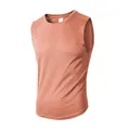 Men's breathable mesh quick-dry athletic tank top in solid coral orange color for gym - M / Tops / Pink