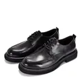 Perspective view of black genuine leather Derby shoes with thick height-increasing soles for men. - 38 / Black