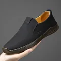 Mocasines informales de cuero negro de calidad para hombre con suela blanda cosida a mano - Negro