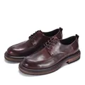 Side view of dark brown genuine leather men's derby shoes with thick soles - 38 / Dark Brown
