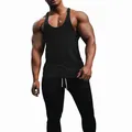 Breathable slim-fit men's gym tank top in solid black for bodybuilding and fitness training - M / Tops / Black