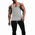 Breathable solid grey slim fit men's gym tank top for sports and fitness workout - Light Gray