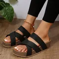 Stylish black criss-cross strap platform wedge sandals for women casual wear - Black