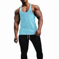 Light blue slim fit breathable athletic gym tank top for men, ideal for fitness training - Light Blue