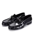 Detailed view of elegant black patent leather horsebit loafers for men in classic style - 38 / Horsebit Patent Loafers (A3551-1) / Black