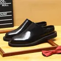 Glossy black leather backless loafers with thick soles in classic British style - 37 / Black