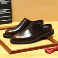 Classic men's burnished leather mules with thick soles in a retro brown polished finish - 37 / Brown