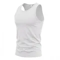 Detailed view of a white 170g cotton sports tank top for men in US sizing - White