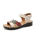 Comfortable genuine leather women's sandals featuring decorative leaf motifs and a non-slip sole - 38 / Off White