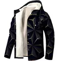 Detail of men's hooded jacket with 3D gold geometric print and warm fleece lining - 3XL / Tops / 3D Gold