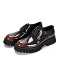 High-gloss brown gradient leather derby shoes featuring a thick platform lug sole - 38 / Ombre Brown