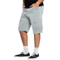 Close-up view of light gray men's cargo shorts with functional side pockets - S / Bottoms / Light Gray