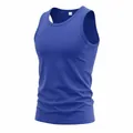 Close-up detail showing the neckline and fabric texture of a royal blue men's cotton tank top. - Sapphire Blue